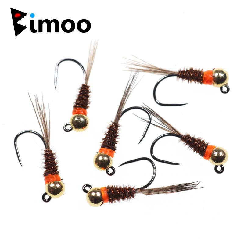 Bimoo 6PCS Tungsten Jig Brown Perdigon Nymphs for Euro Nymphing Competition Fishing Spanish Nymphs Trout Grayling Whitefish Fly