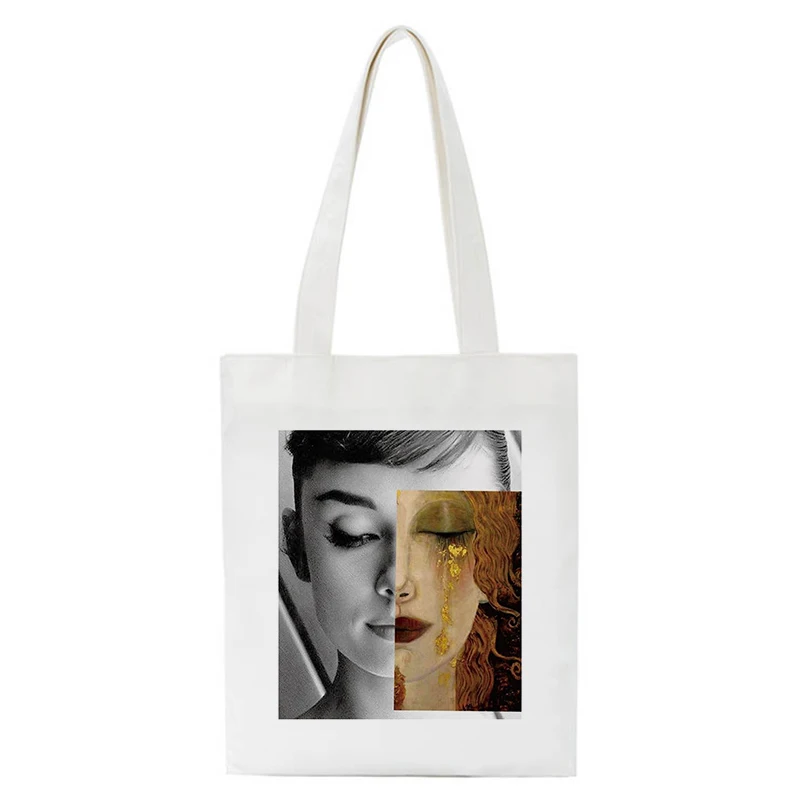 Einkaufstasche Mona Lisa Maria Monroe Ästhetischen Druck Anime Handtasche Tote Tasche Weibliche Harajuku Shopper Schulter Taschen Leinwand Tasche