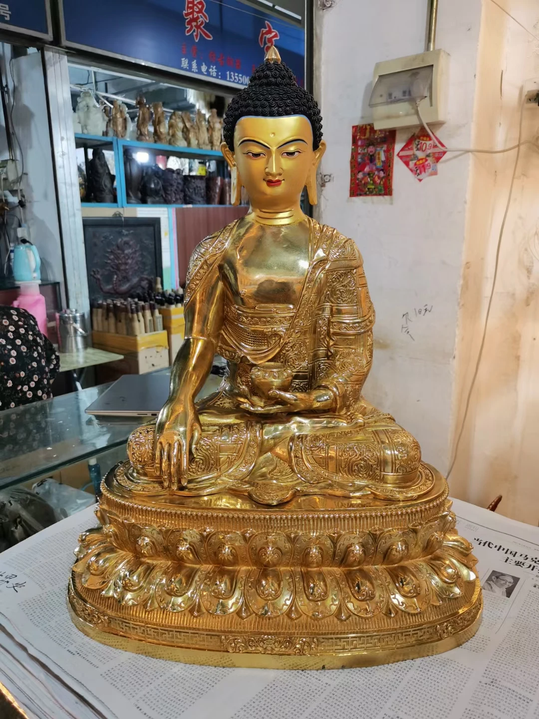 

60CM large Asia Tibetan Buddhism home temple alter good brass gilding Sakyamuni Amitabha Buddha statue bless Safety Health luck