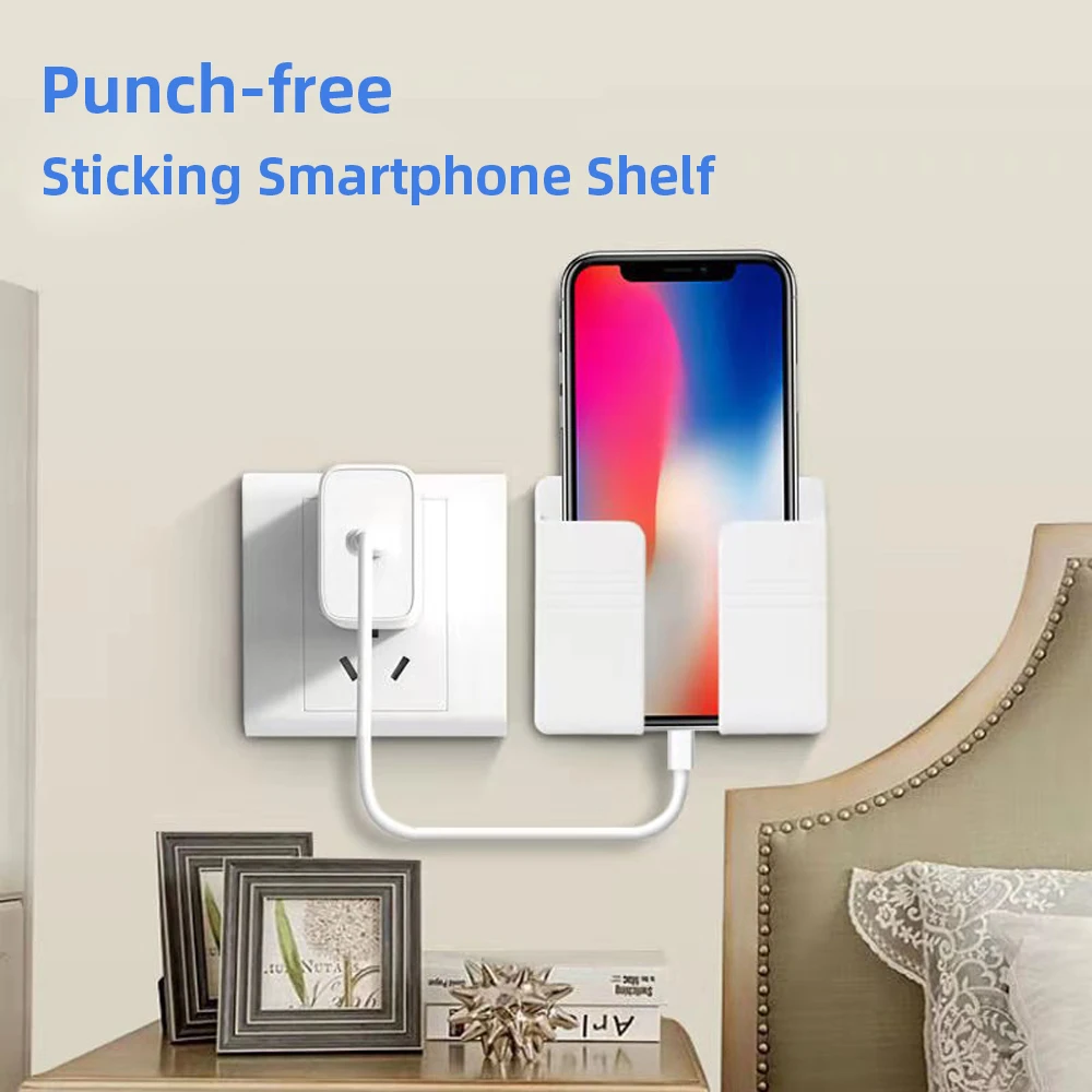 

Wall Mounted Organizer Storage Box Remote Control Mounted Mobile Phone Plug Wall Holder Charging Multifunction Holder Stand