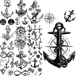 Tatuajes temporales de ancla y brújula para hombres y adultos, pegatina de tatuaje falso de pirata, flor infinita realista, parte posterior del cuerpo, gran oferta