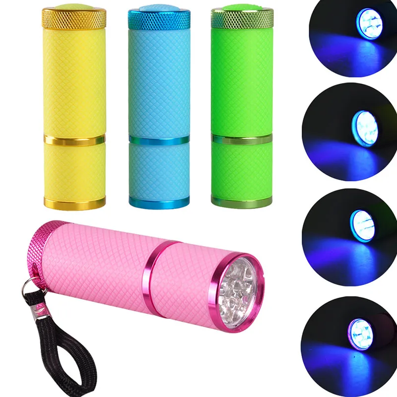 9 Led UV Flash Lamp Portable Purple Flashlight Curing Glue LED Torch Light Currency Detector To Detect Fluorescent Agent Light