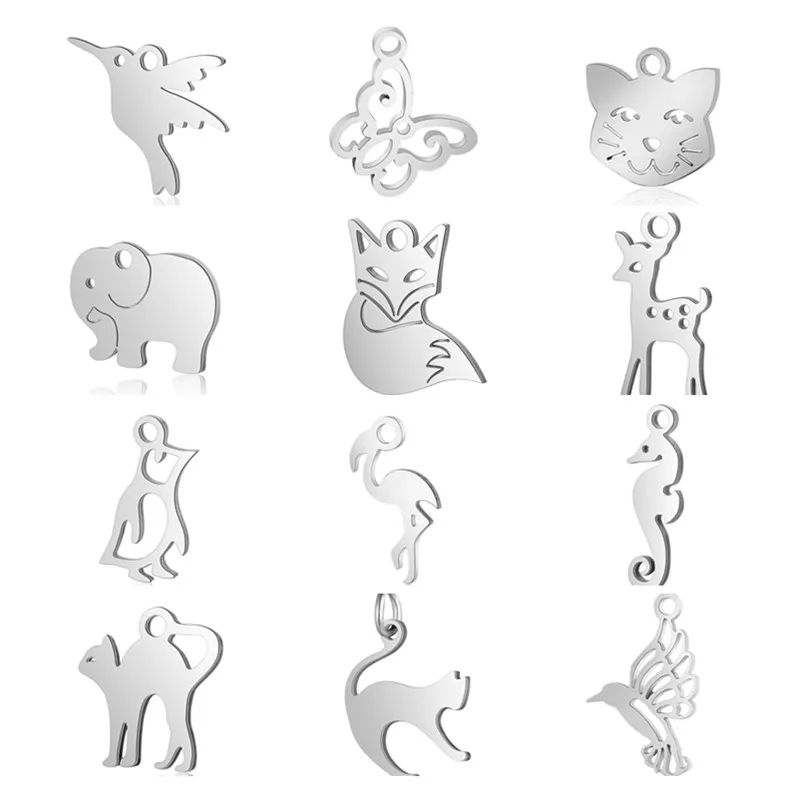 10pcs/lot 100% Stainless Steel Fox Cat Animal Charm Wholesale Sun Om Connector Yoga Lotus Heart DIY Charms For Jewelry Making