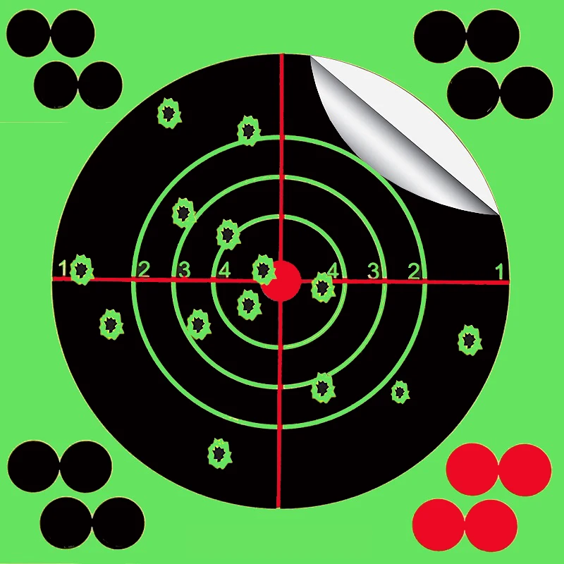 

5.50"X5.50" Self-Adhesive Splatter Splash & Reactive(Color Impact) Shooting Sticker Targets(Central Red Dot+Cross) 20 Pcs/Pack