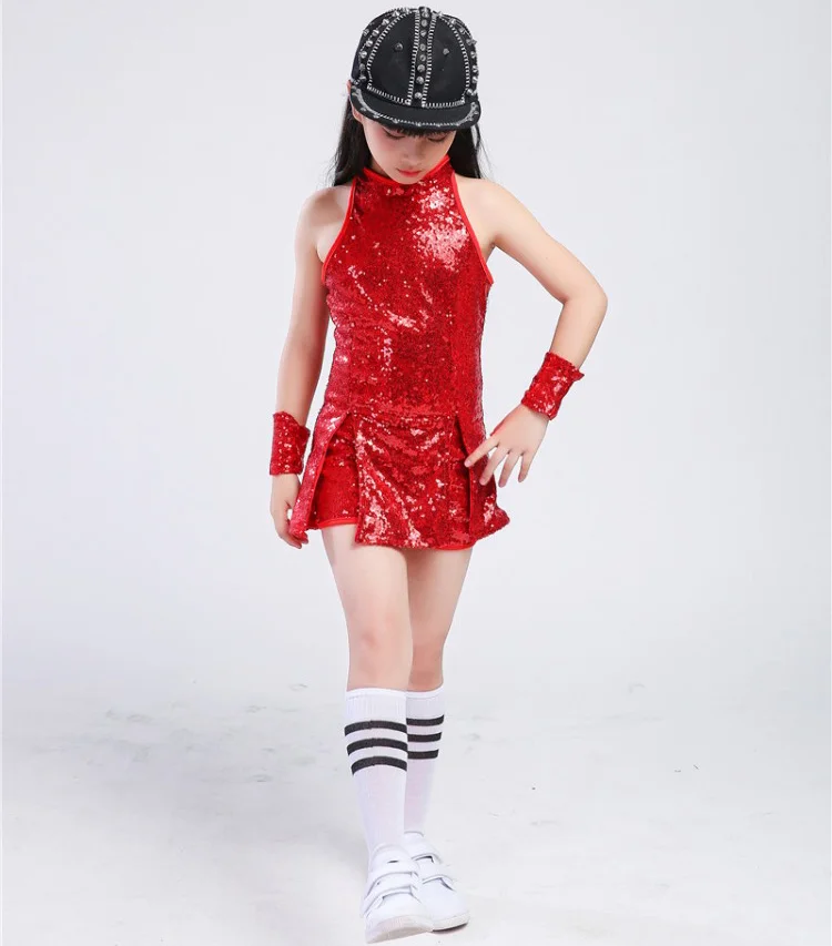 Kids Hip Hop Dans Kostuum Meisjes Jazz Kostuums Street Dance Kleding Cheerleading Sequin Outfit Vest Shorts Podium Jurk