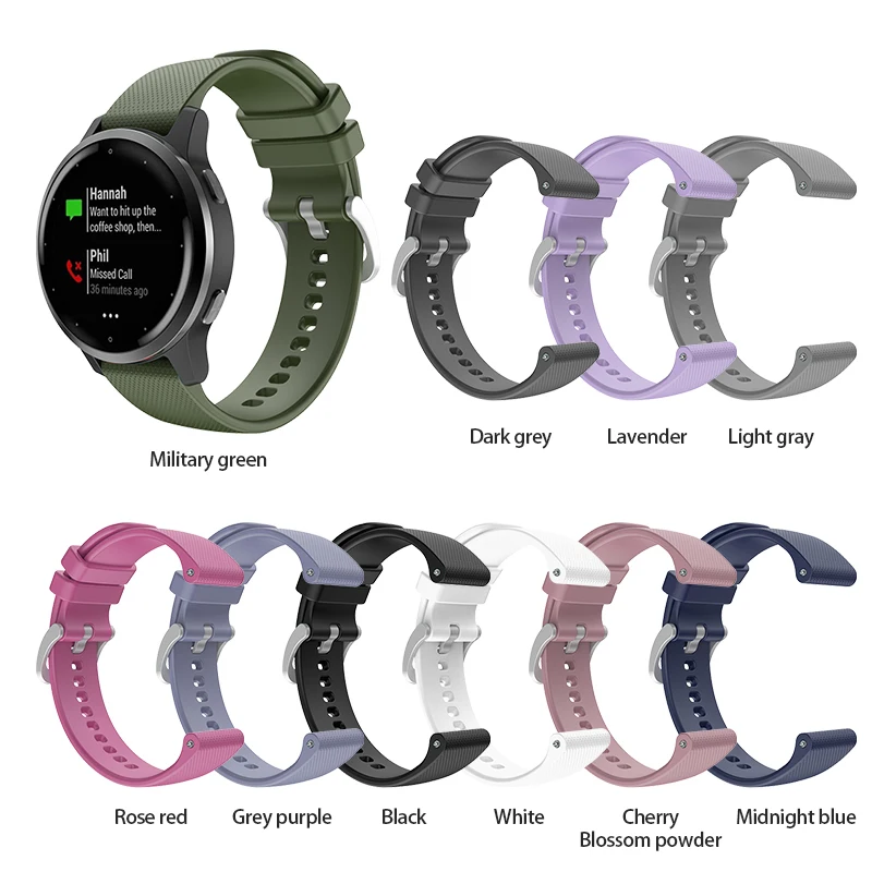 1 Pc Silicone Silver Buckle Strap For Garmin Venu 2/Garmin Vivoactive 4 Replacement Wristband 22mm 10 Optional Colors