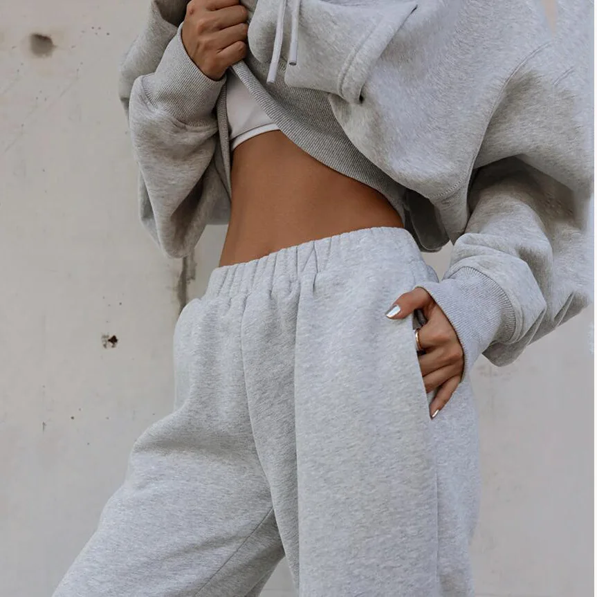 Two Piece Set Casual Fleece Tracksuit Women Winter 2024 Women\'s Sets Oversized Hooded Long Sleeve Hoodie Sport Pants Lady Suit