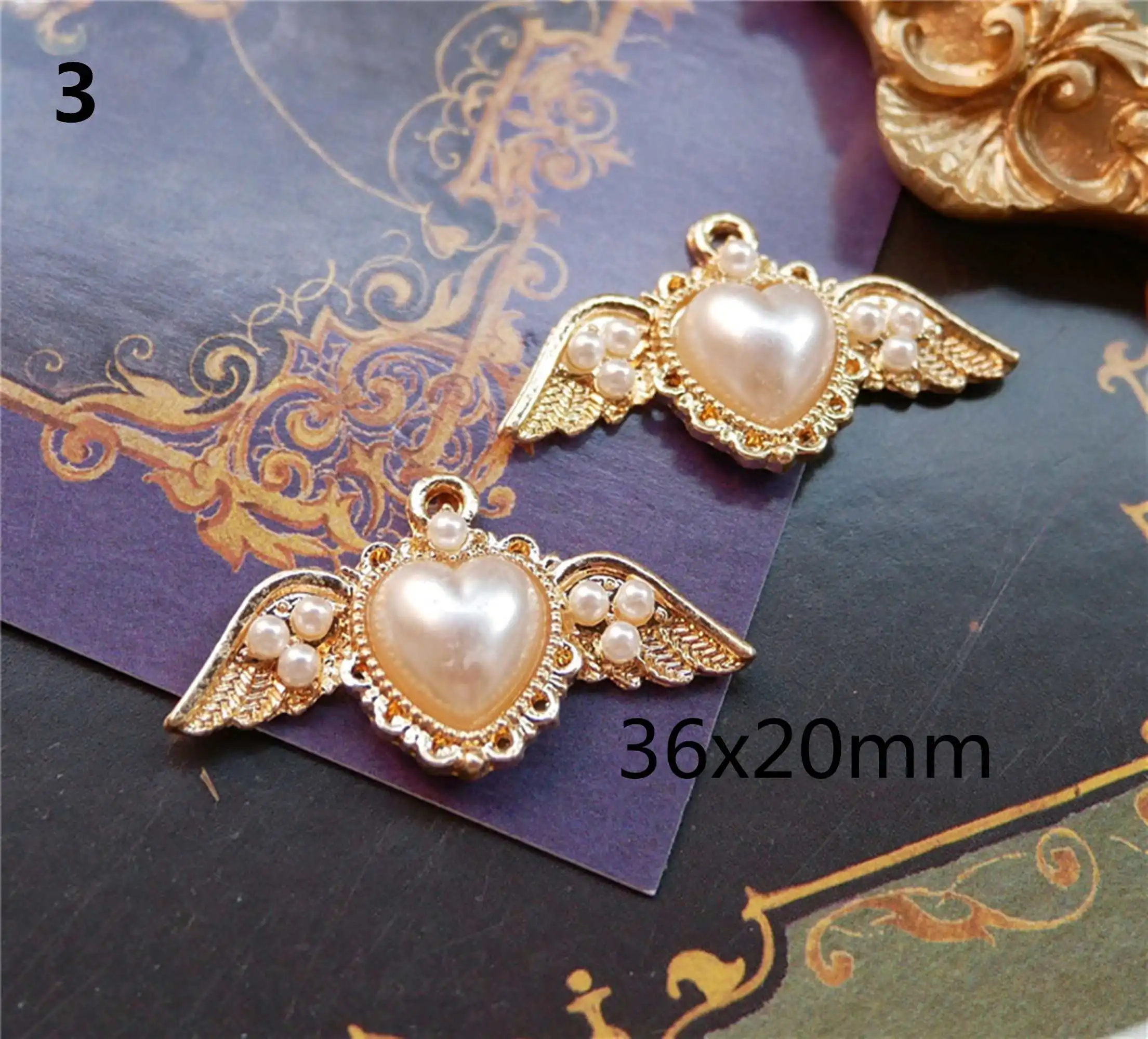 5pcs/lot diamond-studded pearl love alloy pendant earrings ear hooks earrings necklace DIY jewelry accessories