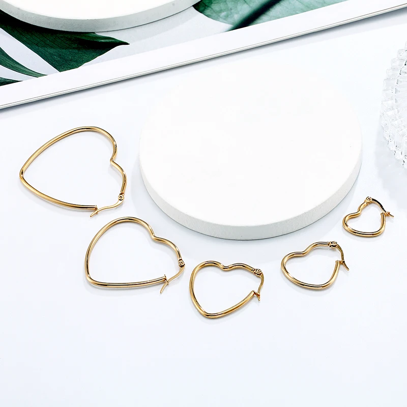 Hot Fashion peach heart earrings circle jewelry simple pendant Earring stainless steel hoop earring 1 Pair Gifts for women girls