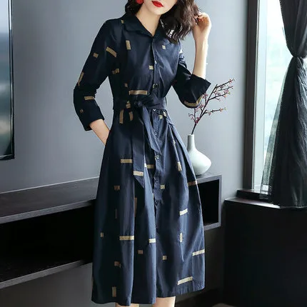 Spring Autumn Women Office Shirt Midi Women Dress Elegant Ladies Dresses Blue Bandage Dress Vintage Dress