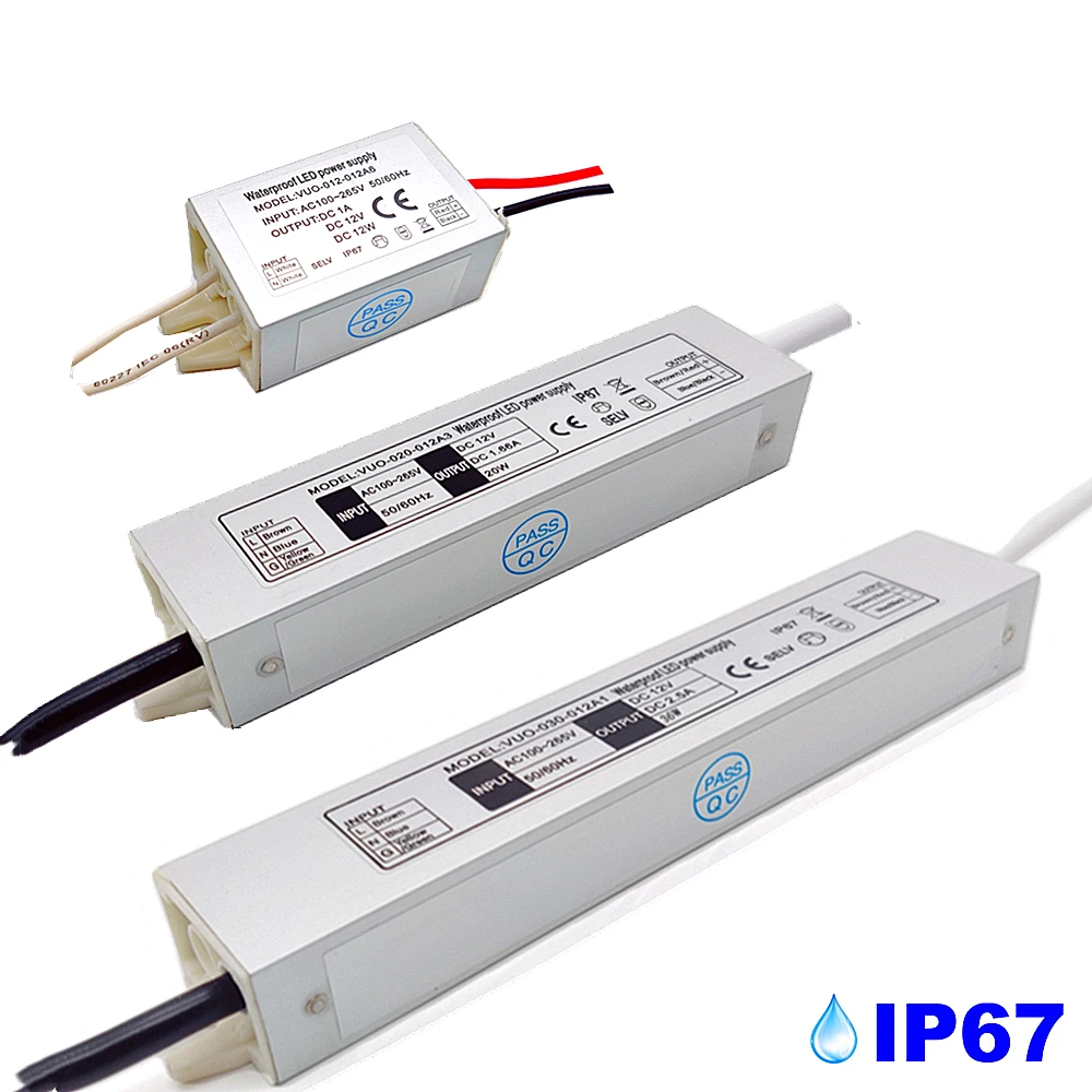 IP67 Waterproof LED Driver 12W 20W 36W LEDs Power Supply 12V Input AC100-265V Power For DC12V Lighting Transformer