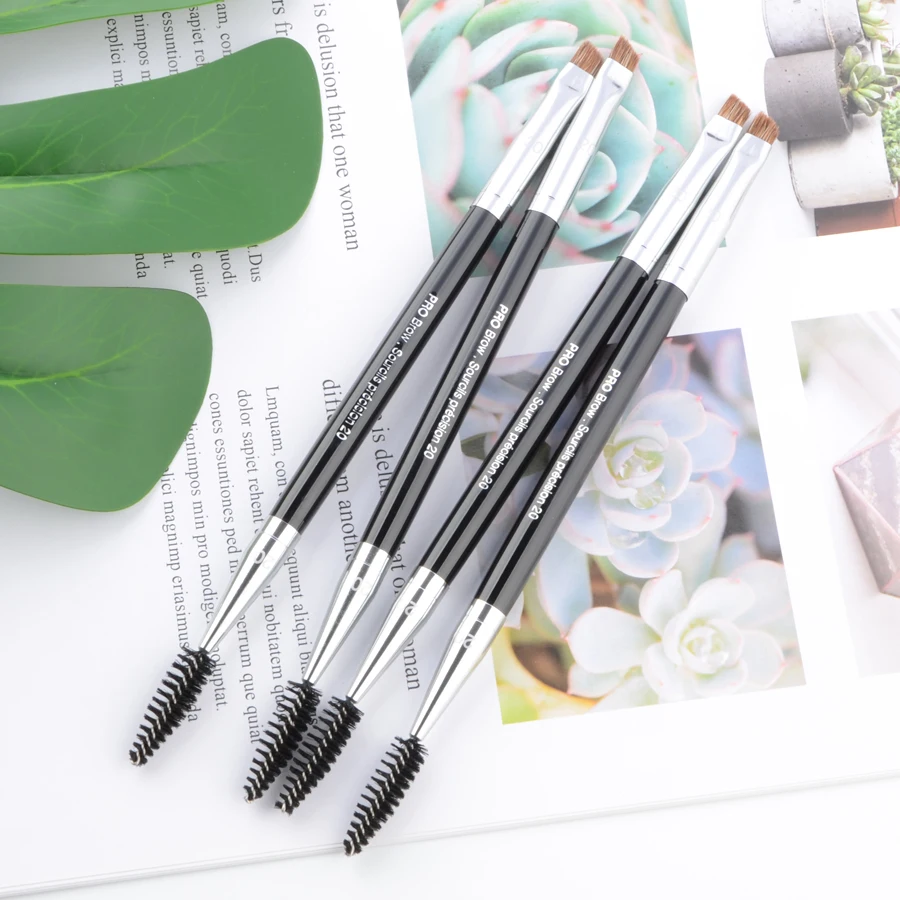 1 piece Pro Brow #20 Dual-ended Eyebrow Makeup brushes Eye lashes roller Make up brush wood handle