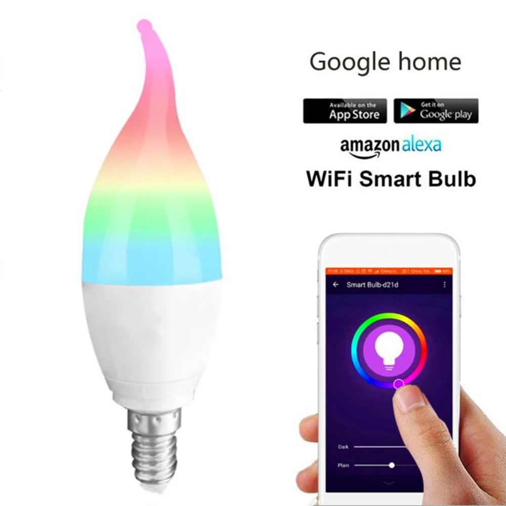 

Wifi умная лампа Светодиодная лампа умный дом E14/E27 RGB поддержка Alexa Google IFTTT умный динамик Голосовое управление 6 Вт светодиодные декоративные фонари