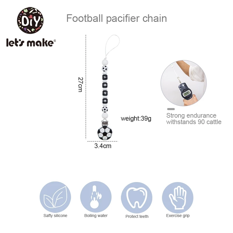 Let\'s Make Baby Silicone Football Pacifier Chain Food Grade Free BPA Chew Kid\'s Toy Baby Teether RIngs For Infant