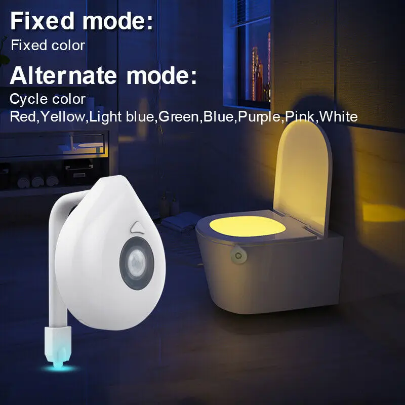 8 Colors Changing Toilet Bowl Night Light  Motion Sensor LED Waterproof Bathroom Light Battery Operated For Washroom Home Bath