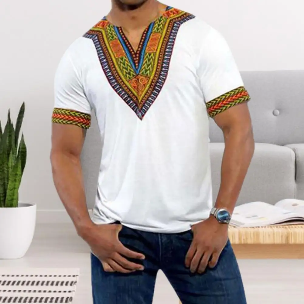 African traditional clothing for men dashiki summer t shirt Short Sleeve V Neck t-shirt male ethnic africa clothes Round Neck