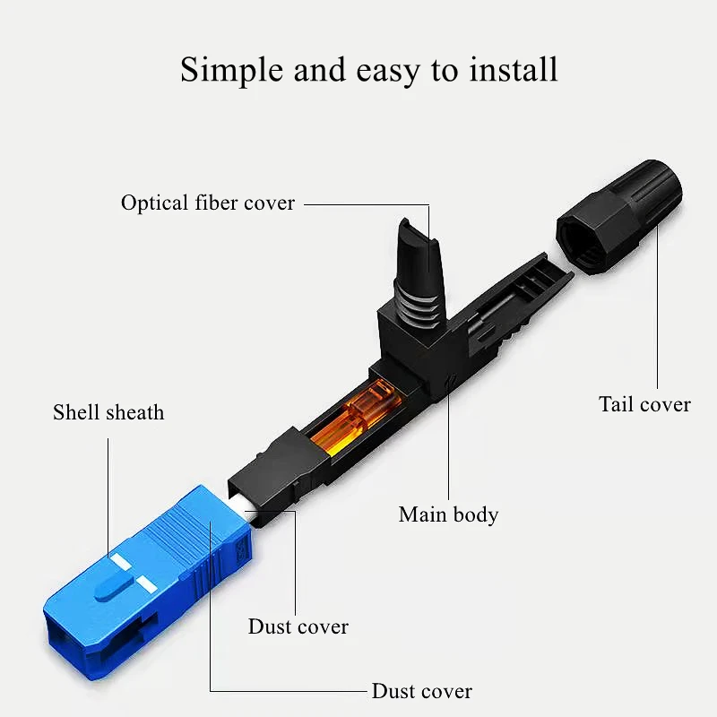 HTOC SC/UPC-P Optical Fiber Cable Fast Connector Adapter FTTH Embedded Fiber Optic Quick Assembly Connector Single Mode