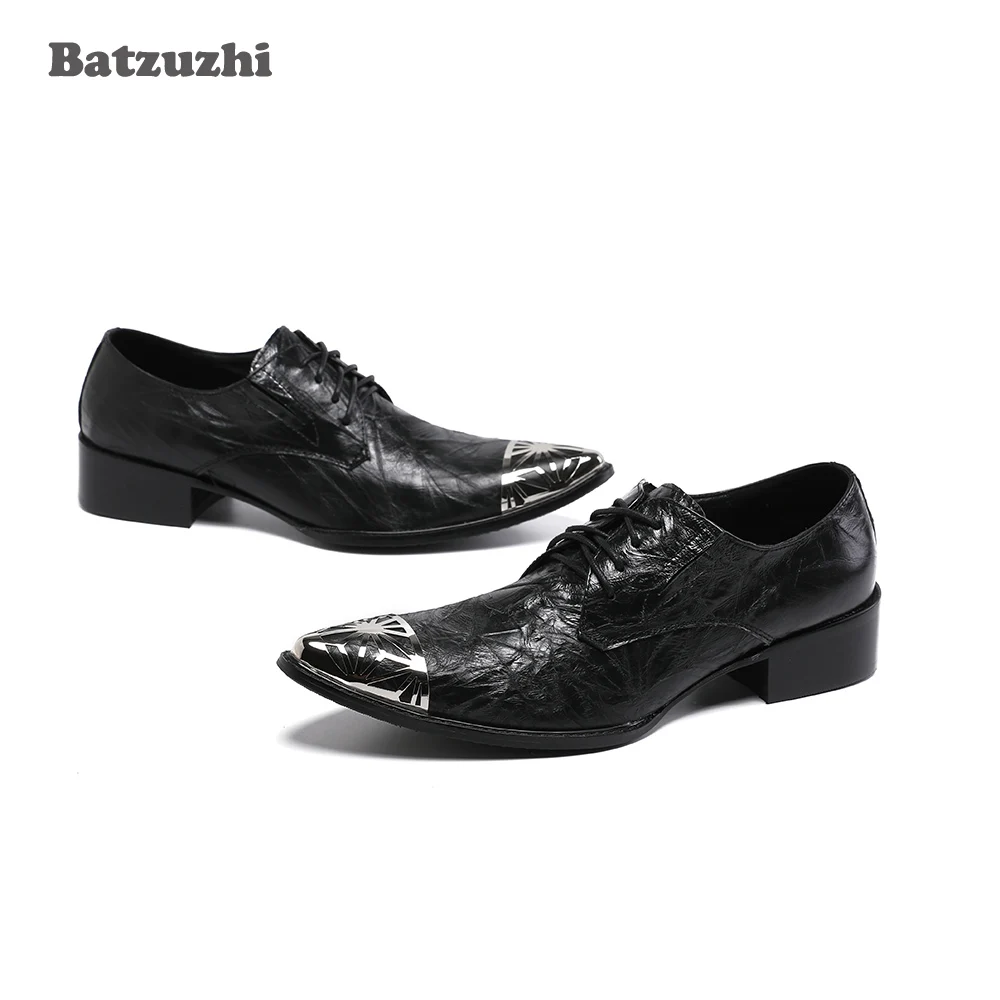 

Batzuzhi Japanese Style Men's Shoes Pointed Toe Black Genuine Leather Dress Shoes Men Lace-up Formal Oxfords for Men Businesss