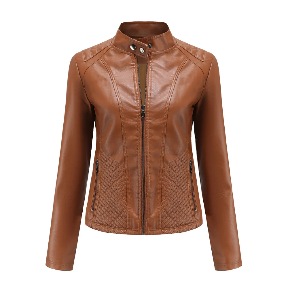 Leather Jacket Women New Spring Autumn Jackets Ladies Motorcycle Large Size Stand Collar PU Leather Jacket Female Outerwear 3XL