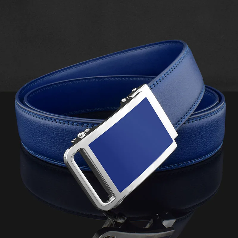 

blue color 3.5cm Cow genuine leather men belt cowhide clothing strap automatic buckle belts for men brand designer belt luxury