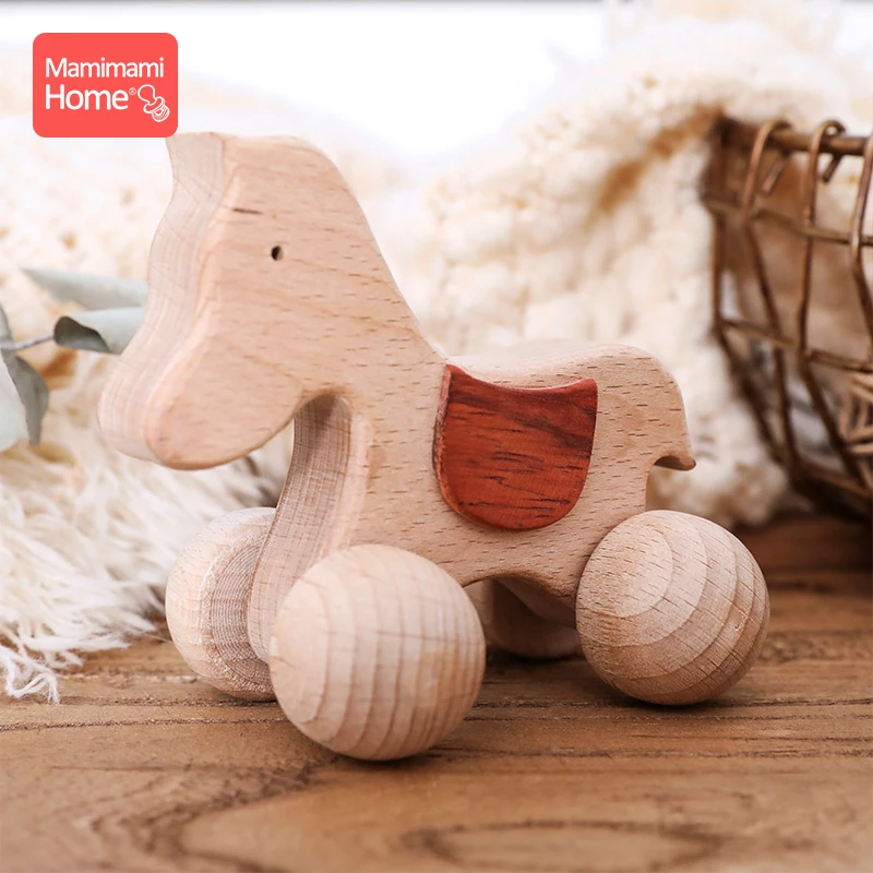 1pc Baby Wooden Animal Car Horse Beech Rodent Wooden Teether Rodent Blank Montessori Toys Newborn Educational Children'S Goods