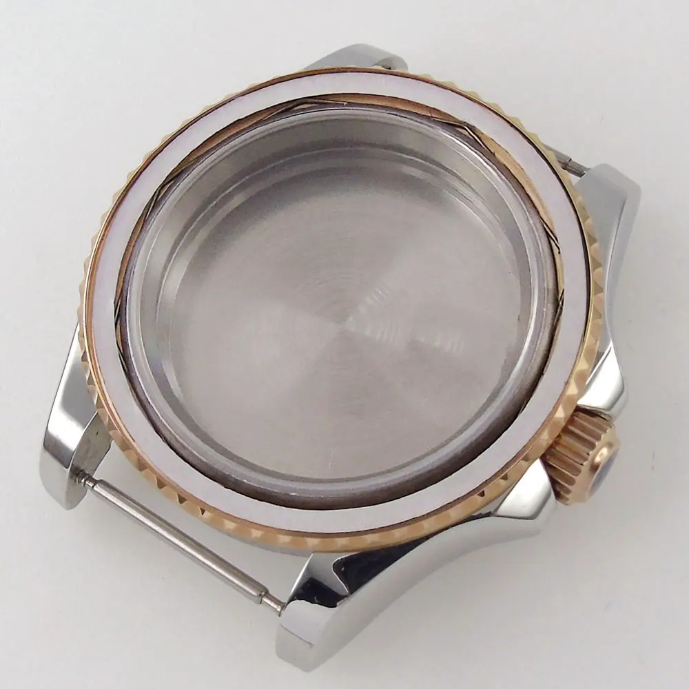 Silver Rose Gold Plated Polished 40MM Watch Case Sapphire Glass Bidirectional Bezel Fit NH35 NH36 MIYOTA 8215 821A 8205 ETA 2824