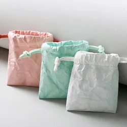 Eco Friendly Waterproof Kraft Tyvek Paper Drawstring Bag Makeup Cosmetic Dupont Pouches  Jewelry Dust Sack