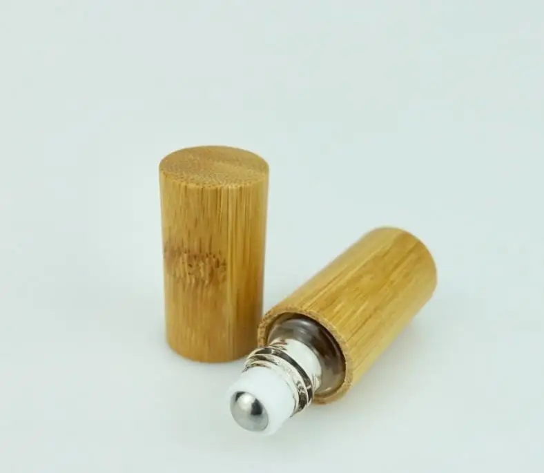 5ml 10ml 15ml Empty Bamboo Essential Oil Roll On Bottle Glass Inner Perfume Container with Steel Roller ball SN3148