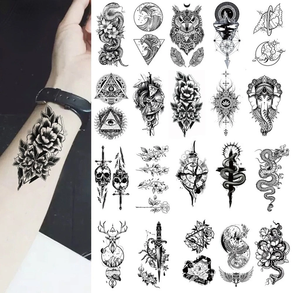 Black Rose Temporary Tattoo Sticker Flower Feather Elephant Body Clavicle  Ankle Legs Arm Art Fake Tatto  Party Bikini Tatoos