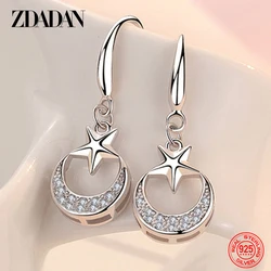 ZDADAN 925 Sterling Silver Star Moon Dangle Earrings For Women Fashion Party Jewelry Accessories