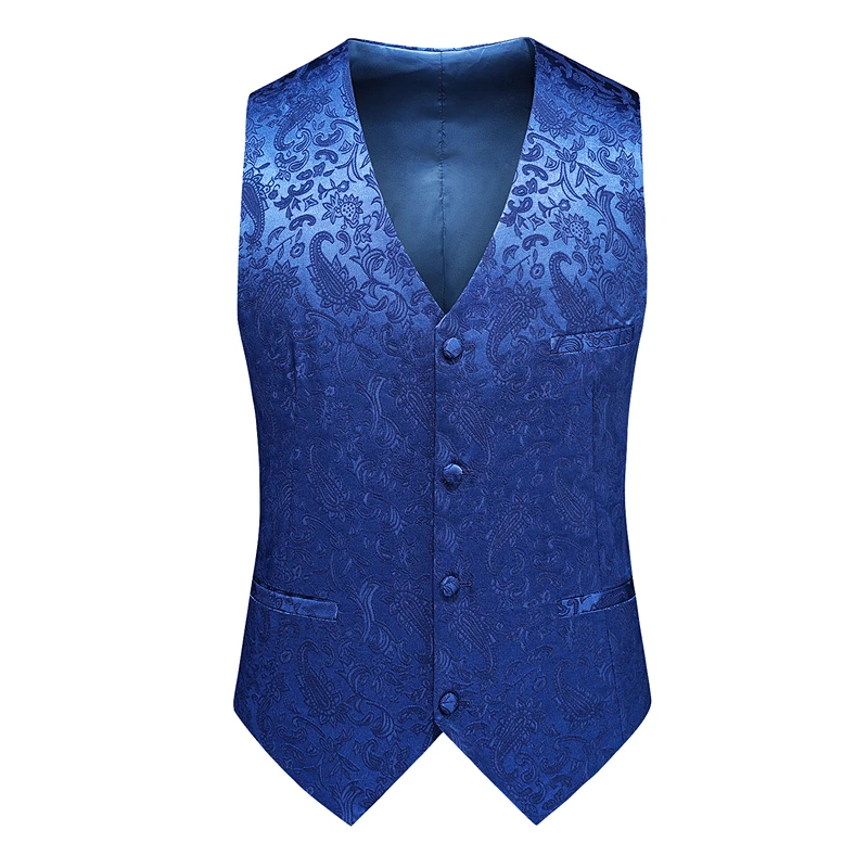 White Rose Sleeveless Waistcoat, Men's Single-breasted V-neck Business Vest, Wedding Party Men Vests Blue Red Black S-5XL 6XL