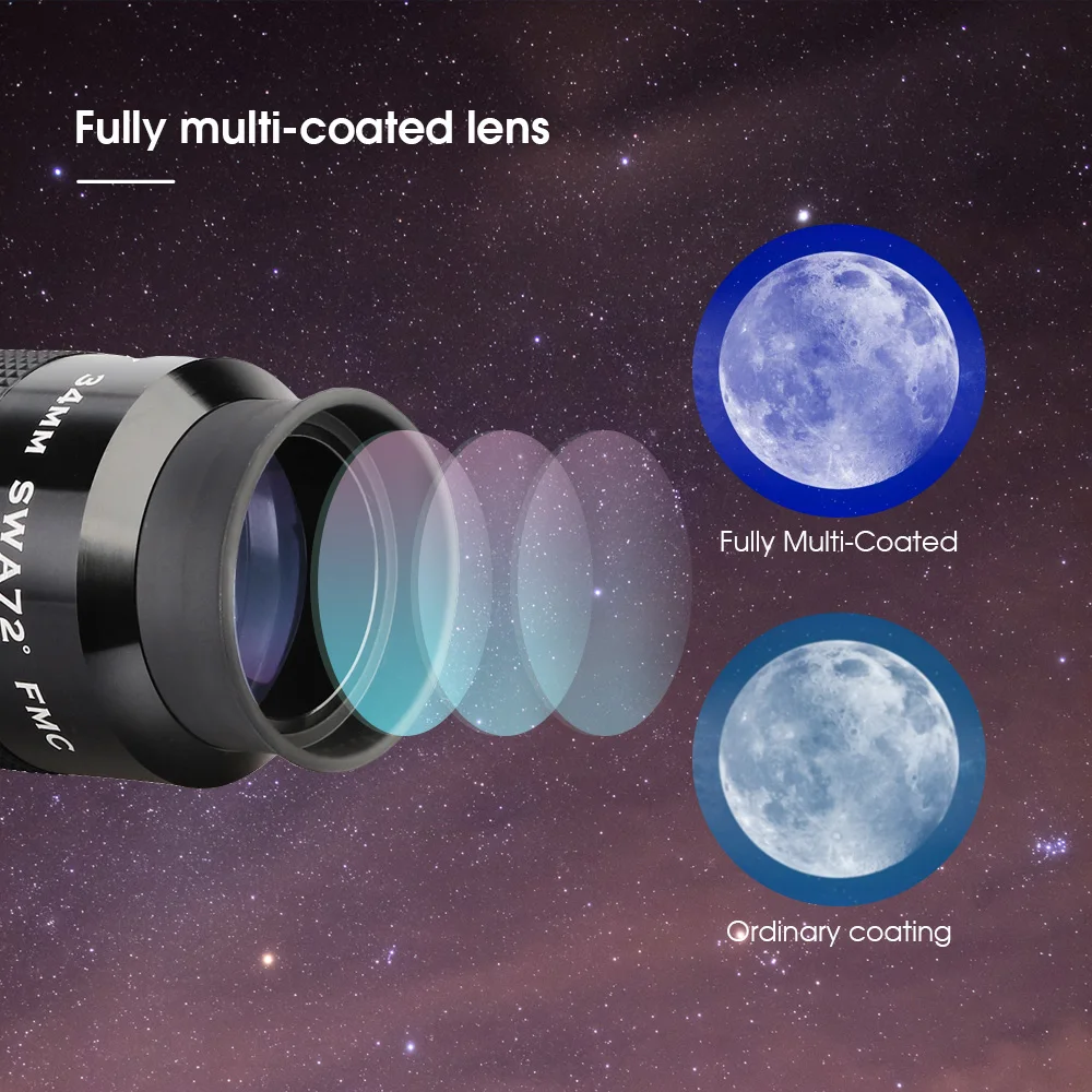 SVBONY Professionelles Astronomie-Teleskop, 34 mm, 2 Zoll Weitwinkel, 72 ° FMC Asphärisches Okular HD – Detail 7