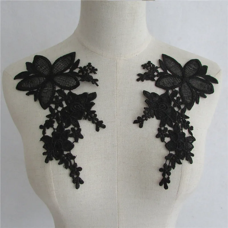 Fashion style Embroidery Black Applique Lace Collar Sewing Lace Fabric DIY Neckline Dresses Accessories A pair of sale YL258