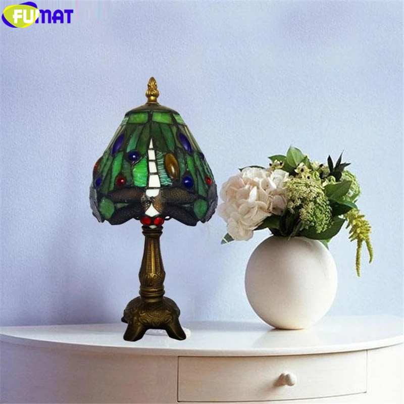 

FUMAT Tiffany Dragonfly Grape Desk Lamp Multi Colorful Stained Glass Table Light Classical Art Flower Home Decor Nordic Lighting