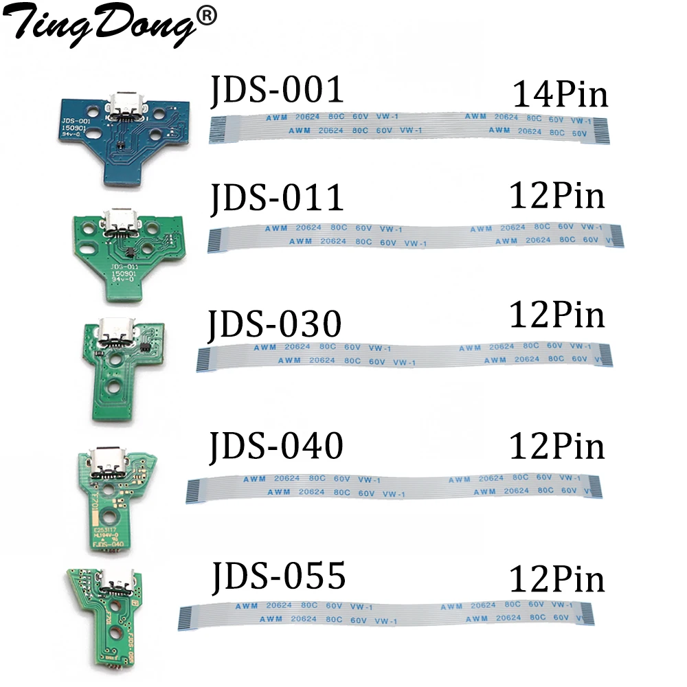 TingDong For PS4 Controller Micro USB Charging Board Port Socket jack Dock 12Pin 14Pin JDS 001 011 030 040 055 Connector Cable 