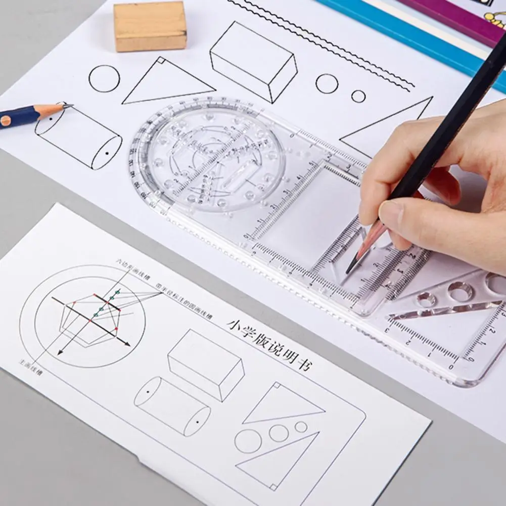 Multifunctional Geometric Ruler Geometric Drawing Template Measuring Tool For School Office Architecture Supply линейка школьная