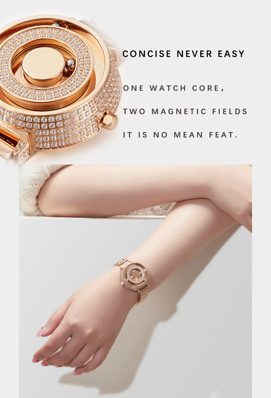 EUTOUR-reloj de cuarzo con bola magnética de diamante para mujer, cronógrafo de lujo a la moda, color oro rosa, informal, resistente al agua, 2021