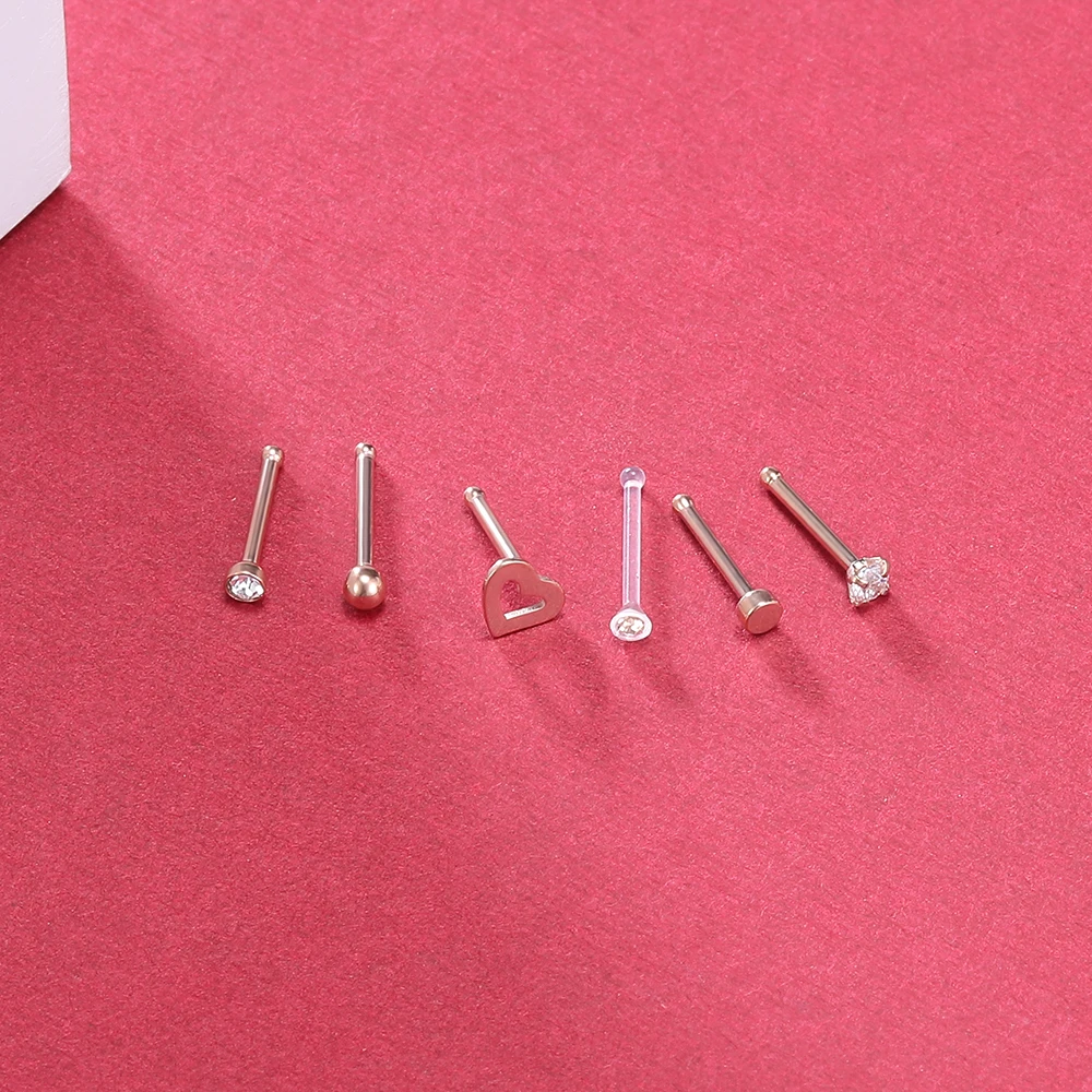 ZS 6PCS Mode Nase Septum Piercing Bolzen Set 18G Edelstahl Nase Septum Bolzen Körper Piercing Schmuck für Nase Piercing – Detail 7