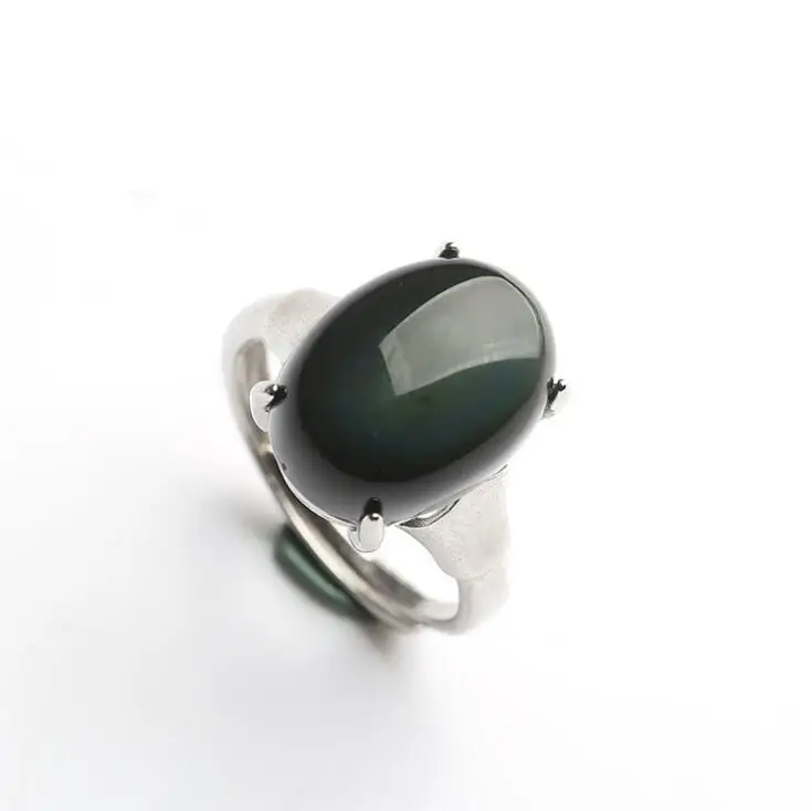 Natural Obsidian Ring Rainbow eye  Stone   Mosaic Ring Simple Men Women Gift Crystal Ring Jewelry Wholesale