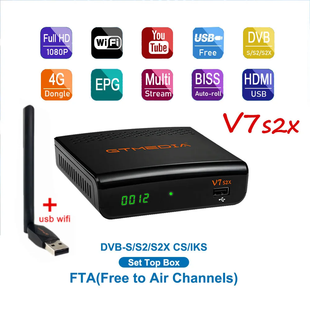 GTMEDIA V7 S2X Satellite Receiver 1080P DVB-S/S2/S2X  With USB WIFI Digital Receptor H.265 Freesat v7s2x No App