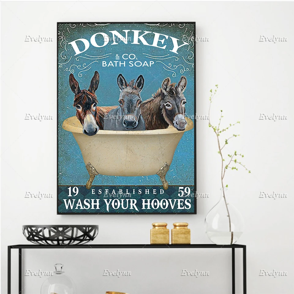 Donkey And Co Bath Soap Wash Your Hooves Poster Toilet Decorate Wall Art Prints Home Decor Canvas Unique Gift Floating Frame