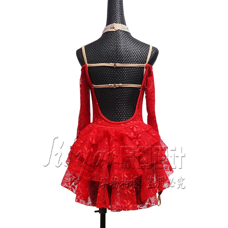 Pole dance competition skirt performance skirt pole girl custom women's Red Lace backless sexy dance skirt