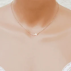Cute Girls Tiny Sideways Cross Christian Necklace For Women Fashion Silver Color Chain Choker Female Prayer Jewelry Party Gift