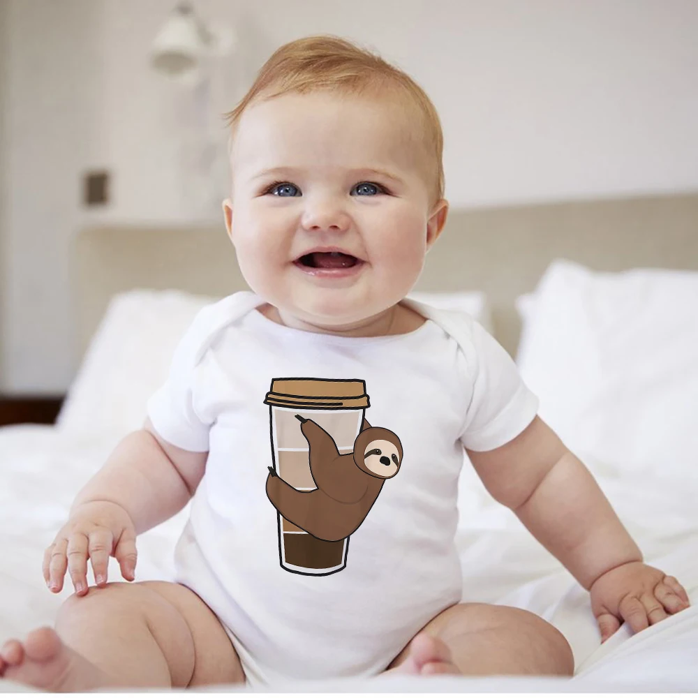 Funny Sloth LOVE Print Newborn Baby Girl Boy Clothes Cute Animal Cartoon Fashion Infant Onesies White Casual Summer Toddler Body