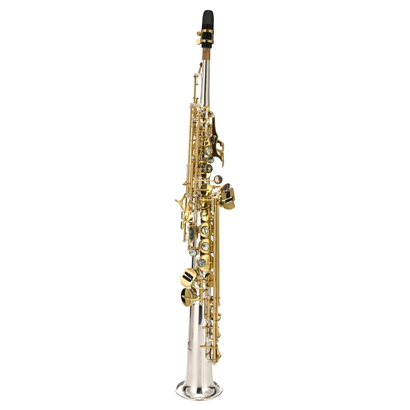 

MARGEWATE Soprano Saxophone Straight Pipe Brass Silver Plated Body Gold Lacquer Key Sax New Playing Musical Instrument with Case