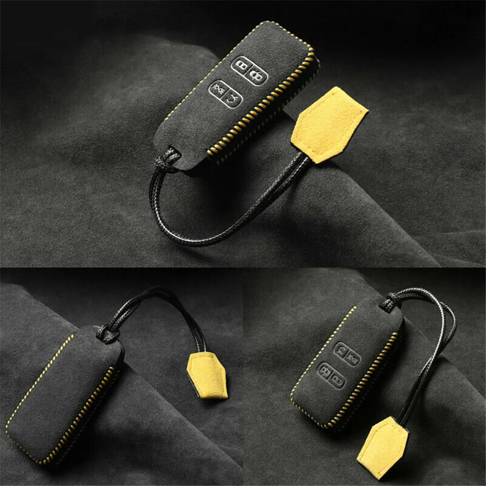 4 Button Suede Leather Car Remote Key Bag Case Cover Fob Shell Holder with Keychain For Aston Martin DB9 Smart Key Accessories