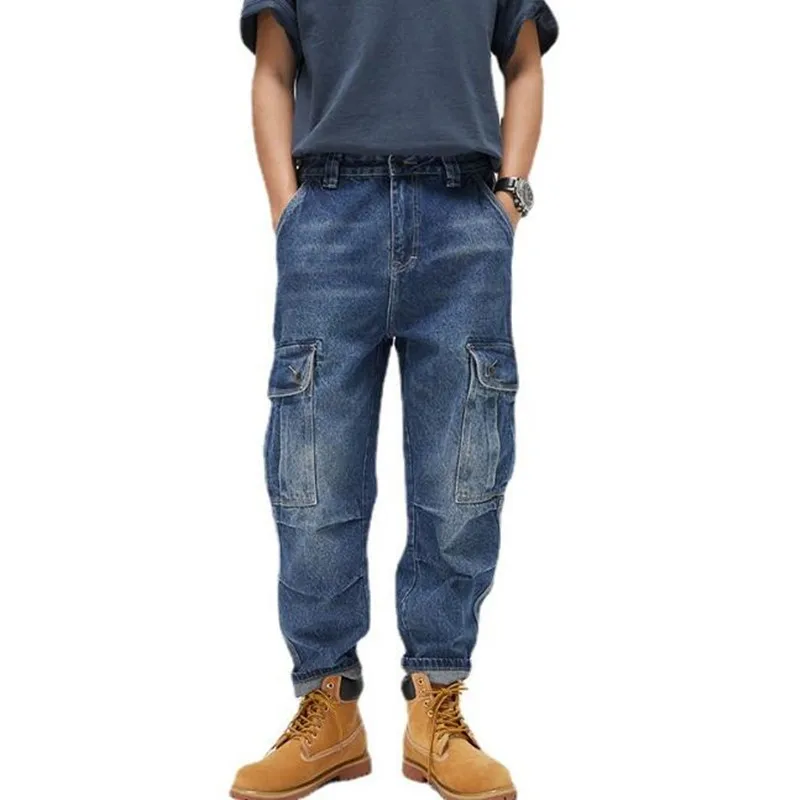 Men Cargo Jeans Mens Denim Hip hop Loose Pants Rap Jeans For Boy Rapper Denim Jeans