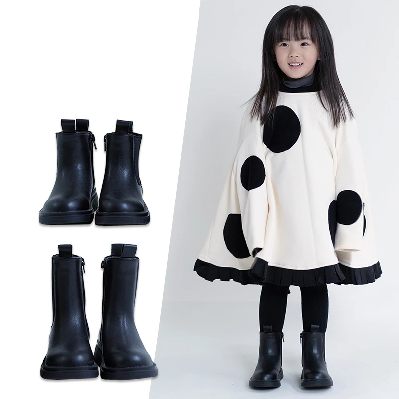 Winter Children's Chelsea Boots Genuine Leather Warm Precision Fleece Cowhide Girls Fashion Boots Mid-length Boys Snow Boots 7T