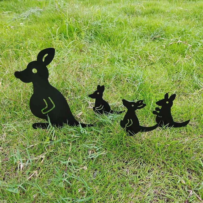 4 Pcs Kangaroo Metal Stake Art Crafts Statues Backyard Lawn Ground Garden Yard Path Sidewalk Outdoor Plug-in Decorations