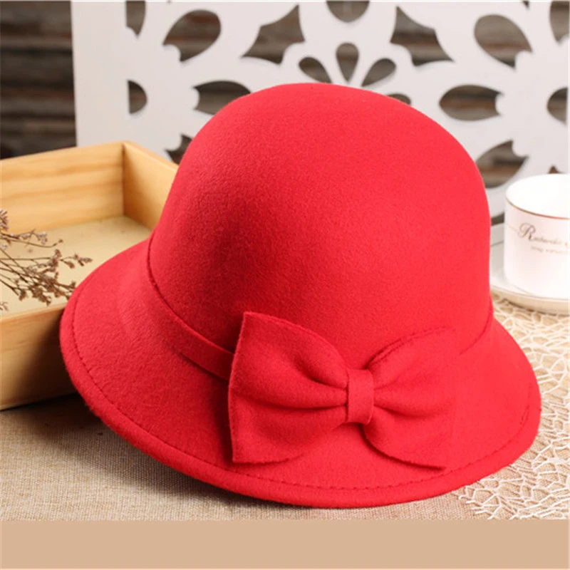 New Temperament Wool For Women Girls Wool French Elegant Fedora Hats Women Autumn Winter Vintage Hat With Wide Brim PH29